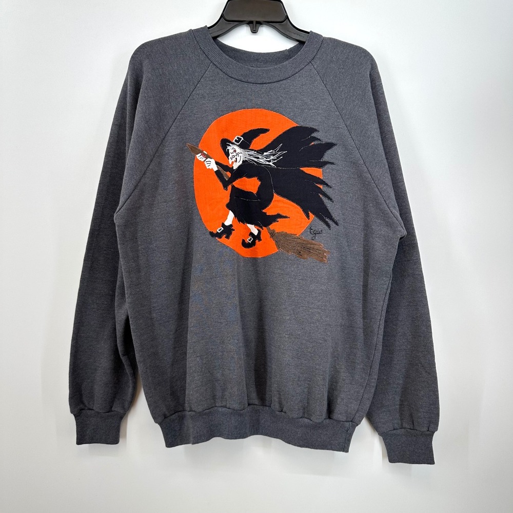 Vintage 90s Halloween Witch Sweatshirt Size XL Handmade